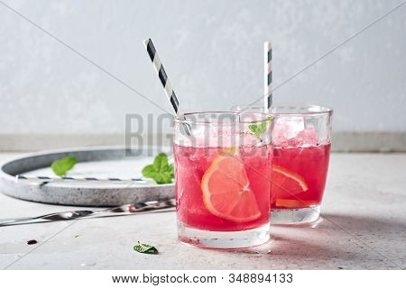 Summer Refreshing Watermelon Cocktail Agua Fresca With Mint And Lemon.