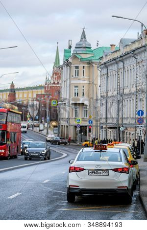 Mosocw, Russia - January, 26, 2020: the image of the taxi on Mosocw street