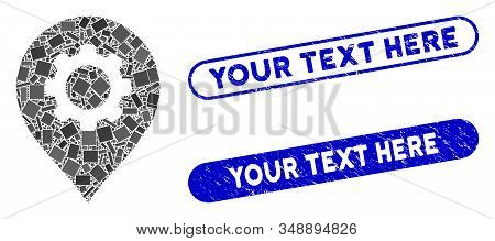 Mosaic Gear Factory Marker And Rubber Stamp Seals With Your Text Here Phrase. Mosaic Vector Gear Fac
