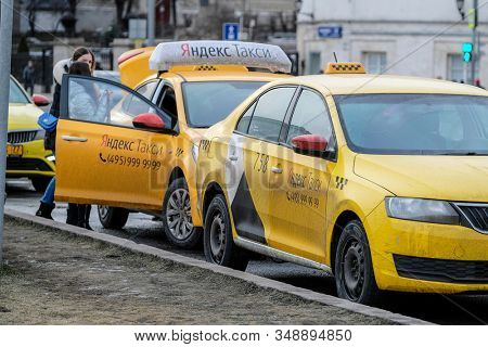 Mosocw, Russia - January, 26, 2020: the image of the taxi on Mosocw street