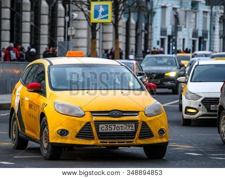 Mosocw, Russia - January, 26, 2020: the image of the taxi on Mosocw street