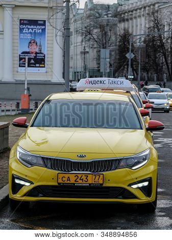 Mosocw, Russia - January, 26, 2020: the image of the taxi on Mosocw street
