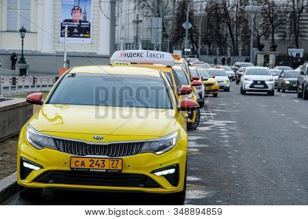 Mosocw, Russia - January, 26, 2020: the image of the taxi on Mosocw street