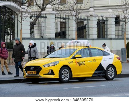 Mosocw, Russia - January, 26, 2020: the image of the taxi on Mosocw street