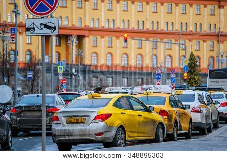 Mosocw, Russia - January, 26, 2020: the image of the taxi on Mosocw street