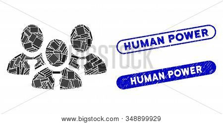 Mosaic Manager Group And Rubber Stamp Watermarks With Human Power Phrase. Mosaic Vector Manager Grou