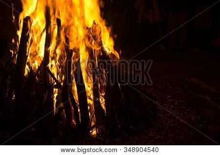 Giant Bon Fire Lit For The Festival Of Lohri