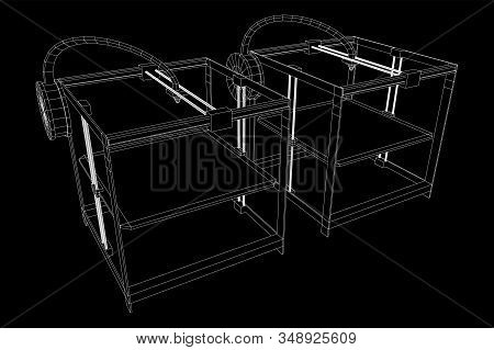 3d Printer Wireframe Low Poly Mesh Vector Illustration