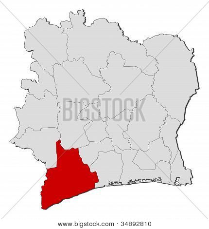 Karte von Côte d ' Ivoire, Bas-Sassandra hervorgehoben