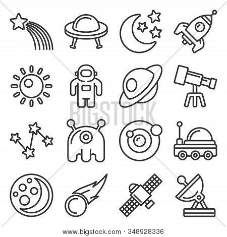 Space Icon Set On White Background. Line Style Vector