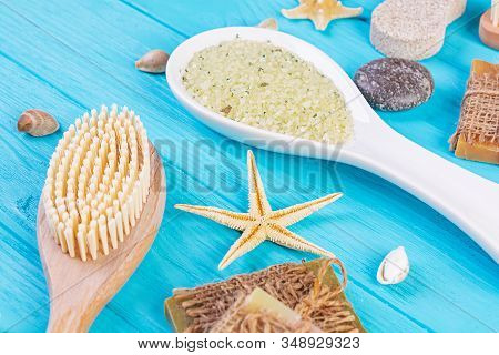 Bathroom Accessories. Spa And Beauty Theatment Products. Concept Of Natural Spa Cosmetics And Organi