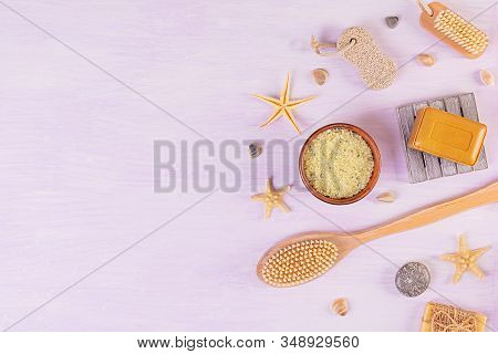 Bathroom Accessories. Spa And Beauty Theatment Products. Concept Of Natural Spa Cosmetics And Organi