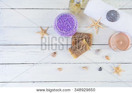 Bathroom Accessories. Spa And Beauty Theatment Products. Concept Of Natural Spa Cosmetics And Organi