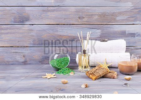 Bathroom Accessories. Spa And Beauty Theatment Products. Concept Of Natural Spa Cosmetics And Organi