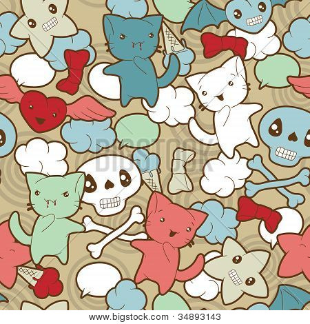 nahtlose Muster mit Doodle. Kawaii Vektor-Illustration.