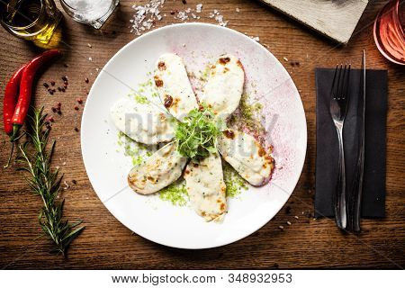 Cooked Green Mussels With Parmegano And Cream Cheese