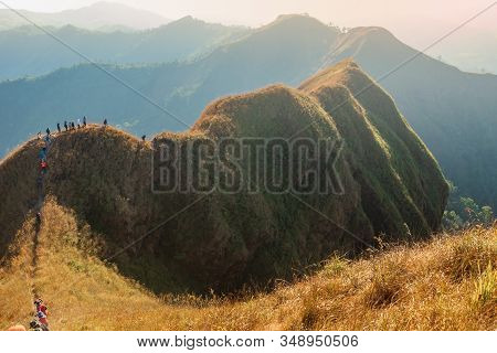 Beautiful Mountain With Trekkers In Sunset At Thong Pha Phum National Park Kanchanaburi Of Thailand 