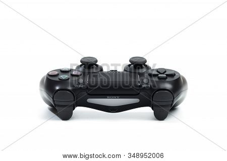 Russia, Oktober 24 2019: The New Sony Dualshock 4 With Playstation 4. Sony Playstation 4 Game Consol