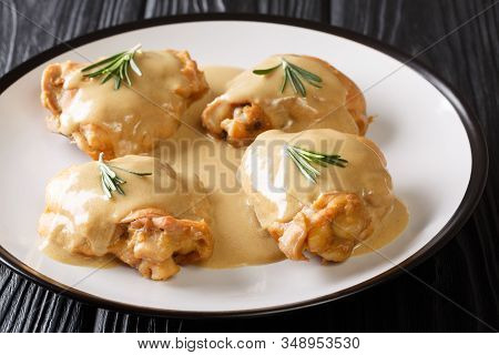 Maple And Dijon Mustard Chicken Close-up In A Plate. Horizontal