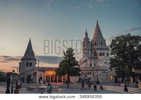 16.08.2019 Budapest, Hungary, View On Halaszbastya - Fisherman Bastion, In The Night