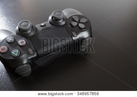 Russia, Oktober 24 2019: The New Sony Dualshock 4 With Playstation 4. Sony Playstation 4 Game Consol
