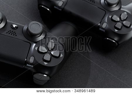 Russia, Oktober 24 2019: The New Sony Dualshock 4 With Playstation 4. Sony Playstation 4 Game Consol