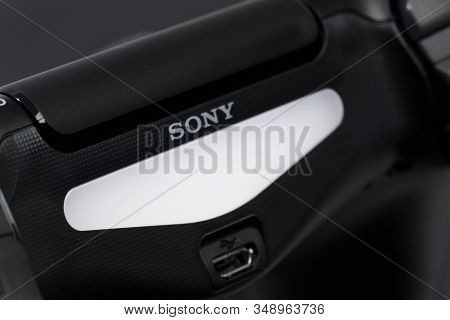 Russia, Oktober 24 2019: The New Sony Dualshock 4 With Playstation 4. Sony Playstation 4 Game Consol
