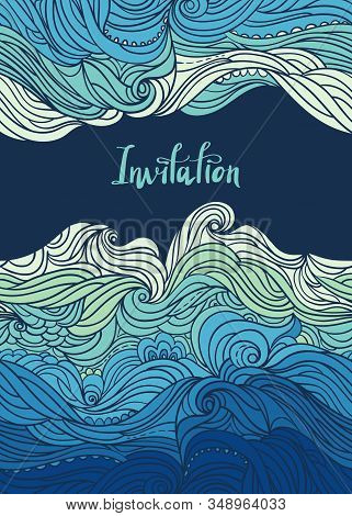 Elegant Vertical Waves Border. Wavy Striped Pattern. Hand-drwn Frame In Doodle Style. Template For C