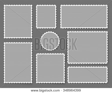 Blank Poststamps Set. Old Postal Perforated Sticker For Card Or Mail. Postmark In Retro Style. Tooth
