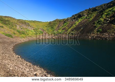 Kerid volcanic crater lake in Iceland, Europe