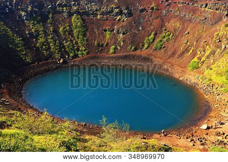 Kerid volcanic crater lake in Iceland, Europe