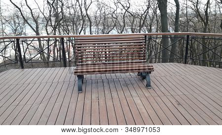 Various Benches And Small Architectural Forms In Park