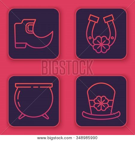 Set Line Tradition Leprechaun Boots, Witch Cauldron, Horseshoe With Four Leaf Clover And Leprechaun 