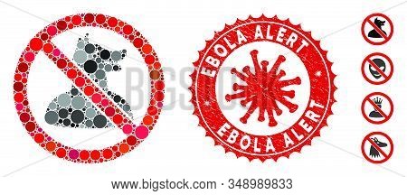 Mosaic No Dog Man Icon And Red Round Distressed Stamp Seal With Ebola Alert Phrase And Coronavirus S