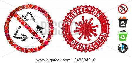 Collage No Recycling Icon And Red Round Grunge Stamp Seal With Disinfection Caption And Coronavirus 