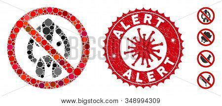 Mosaic No Chicken Head Icon And Red Rounded Rubber Stamp Watermark With Alert Caption And Coronaviru