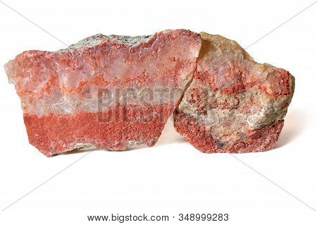 Two Piece Of Sylvinite Mineral, Natural Crystalline Rock Salt.isolated On White Background