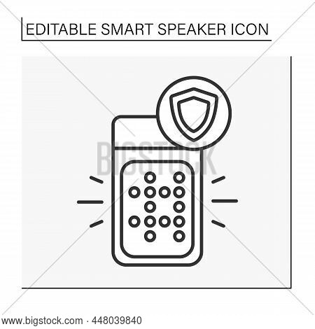 Application Line Icon.voice Assistant Protects Personal Data. Voice Control. Smart Speaker Concept. 