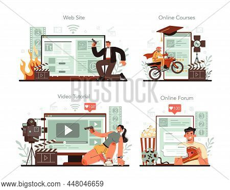 Stuntman Online Service Or Platform Set. Actor Performing Dangerous