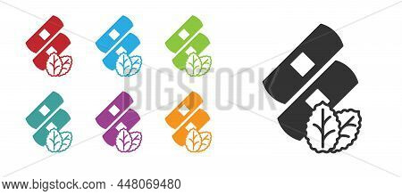 Black Medical Nicotine Patches Icon Isolated On White Background. Anti-tobacco Medical Plaster. Set 