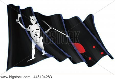 Vector Illustration Of A Waving Jolly Roger Of The Pirate Blackbeard. All Elements Neatly On Well-de