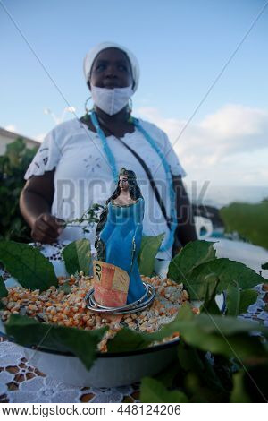 Salvador, Bahia, Brazil - February 2, 2022: Candomble Devotees And Supporters Of The African Matriaz