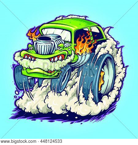 Hot Road Car Monster Vape Vector Illustrations For Your Work Logo, Mascot Merchandise T-shirt, Stick