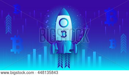 Bitcoin Futuristic Fintech Cryptocurrency Concept Banner Vector