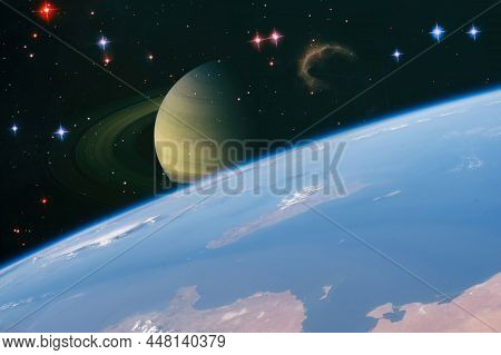 Earth Orbit. Universe. Abstract Science Backgrounds. Nasa Imagery Used