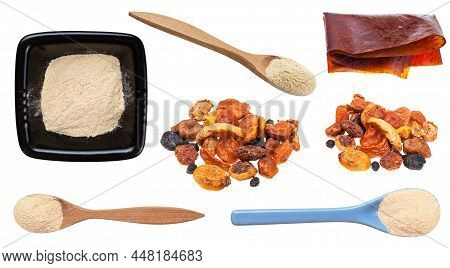 Set Of Various Flavorings From Apple Fruits Isolated On White Background