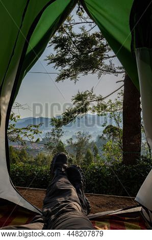 Camping Solo At Tea Garden Hill Top With Mesmerizing View Image Taken At Ooty Tamilnadu India. Showi
