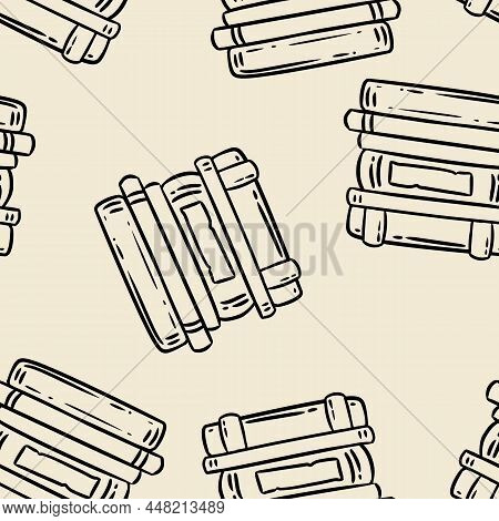 Cute Cartoon Books Doodles Seamless Border Pattern. Vector Repeatable Background Tile. Cozy Craft Te