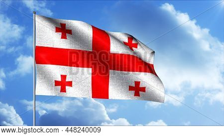 Flag Of Georgia . Motion.in The Center There Is A Large Red Cross Dividing The Flag Into 4 Identical
