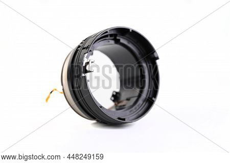 Moscow, Russia, February 04, 2022. Autofocus Node For Canon Ef 100Mm F2.8L Macro Usm Lens On A White